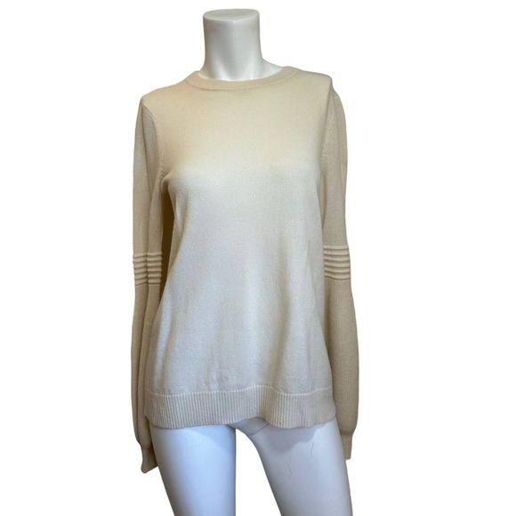 Aqua Cashmere From Bloomingdale's Cream Balloon Sleeves Sweater  sz S EUC - Picture 1 of 6